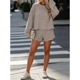 thumbnail image 4 of Women's Striped Long Sleeve Top and Shorts Set Casual Two-Piece Loungewear Outfit, 4 of 5
