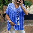 thumbnail image 2 of BLVB Sequin Tops for Women Short Sleeve Dressy Sparkly Going out Tops Glitter Blouse Party Club Cocktail Shirt Blue, 2 of 5