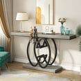thumbnail image 2 of 55 Inch Faux Marble Console Table Gold Sofa Table for Entryway Grey & Black, 2 of 5
