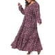 thumbnail image 4 of Vestido largo maxi de lunares para mujer de tallas grandes con mangas de farol y dobladillo con volantes 2X Rojo oscuro, 4 of 6