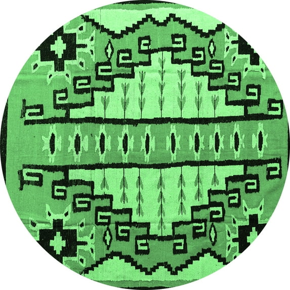 Ahgly Company Indoor Round Abstract Emerald Green Modern Area Rugs, 3' Round