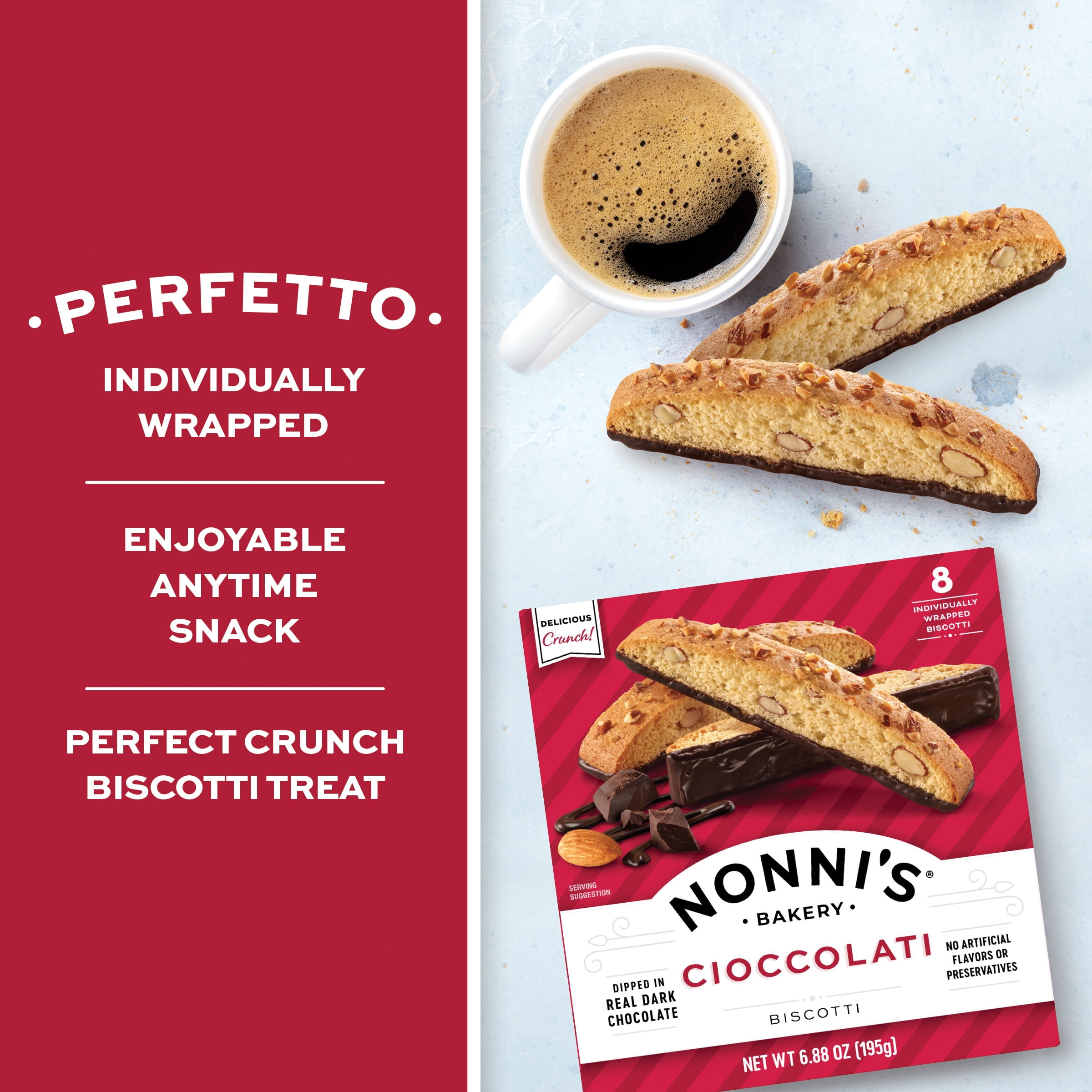 (3 pack) Nonni's Bakery, Cioccolati Almond Biscotti, Individually Wrapped, 6.88 oz, 8 Count