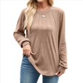 thumbnail image 2 of Camisas de Larga para Mujer, Moda Otoño 2025, Camisas Formales Informales, Blusas Tipo Túnica Plisadas con Cuello Redondo. Caqui XXL, 2 of 10