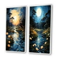 thumbnail image 3 of Designart "Blue Green Painting River At Night VII" Pointillism Framed Wall Art Set Of 2 - Yellow Abstract Frame Gallery Set For Office Decor, 3 of 7