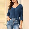 thumbnail image 5 of Womens Summer Waffle Knit Top V Neck Tunic Tops 3/4 Length Sleeve Off The Shoulder T Shirts Loose Fitted Solid Basic Tees Trends Dressy Blouses Holiday Party Clothing, 5 of 7
