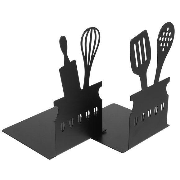 ADDHAT 1Par Sujetalibros Metálico Con De Cubiertos Para Organización En Oficina Color Negro