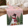 thumbnail image 3 of Christmas Table Runner Merry Christmas Snowman Table Runners Pink Snowflake Pine Tree Cotton Linen Dresser Scarf Kitchen Dining Table Decor for Christmas Holiday Party Decor 13x90 Inch, 3 of 9