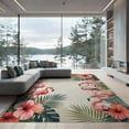 thumbnail image 2 of ODIKA 8'x10' Washable Area Rug Flamingo Tropical Welcome Motif With Boho Floral And Botanical Accents for Dining Room, Large Office, Lounge, Non-Slip Chair-Friendly Mat, 2 of 7