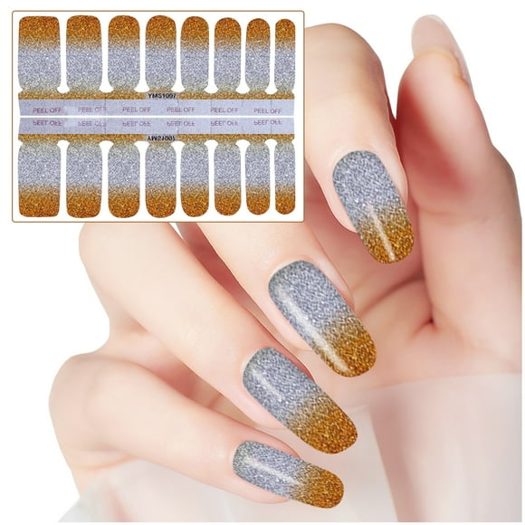 Sandistore Stick on Nails Short Clear Nail Stickers Glitter Gradient Color Full Wraps Polish Stickers Decal Strips Self-Ashesive Nail Sticker Sets For Women Girls Manicure Ideas for Short Nails