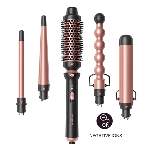 Wavytalk 5 in 1 Curling Iron Set, Ceramic Curling Wand from 0.5 to 1.25 Inch and a Thermal Brush, Dual Voltage, Rose Gold