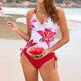 thumbnail image 6 of Kixjoy Tankini Swimsuits for Women High Waisted Tummy Control Swimsuits Two Piece Beach V Neck Bathing Suit Halter Floral Print Fashion Womens Bathing Suits, Red S, 6 of 7