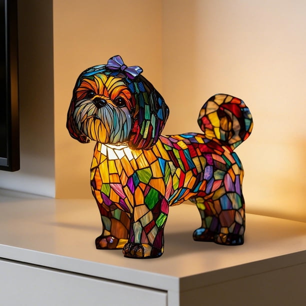 Decoración del hogar, decoración de habitaciones, decoración de paredes, adornos de resina, luces nocturnas LED, esculturas de la serie de perros brillantes, figuras de animales de resina, esculturas