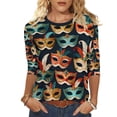 thumbnail image 2 of Xuyuer Mardi Gras Printed Shirt - Ladies' 3/4 Sleeve Crewneck Top for Festival Celebrations, Carnival Themed Parties, Vibrant Holiday Seasonal Fashion & Eye-Catching Parade Ready Apparel, 2 of 9