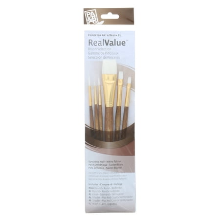 Princeton Brush Real Value 6-Brush White Taklon Set Round 3/0 2 Liner 1 Shader 4 6 Wash 3/4