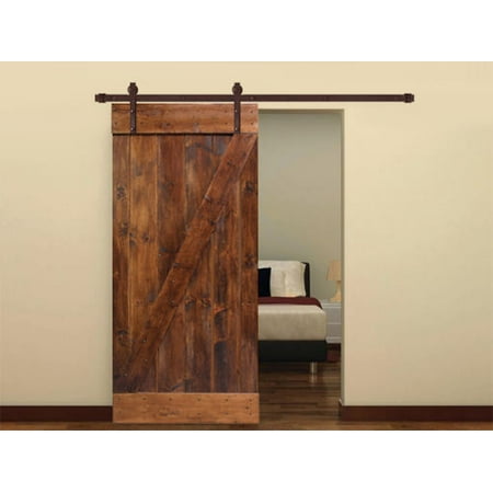 Calhome 36 In X 84 In Dark Coffee Knotty Pine Sliding Barn Wood Interior Door Slab With 6 6 Ft Dark Coffee Sliding Door Hardware Kit