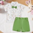 thumbnail image 2 of mgoYE Toddler Boy Easter Outfit Bow Tie Button Up Short Sleeve Shirt Bunny Clothes Casual Shorts Baby Summer Clothes Cute Outfits(Green,12-18 Months), 2 of 7