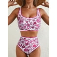 thumbnail image 3 of SHEWIN Women's Bikini Sets Floral Print Whip Stitch 2 Piece Swimsuits High Waisted Scoop Bathing Suits, 3 of 8