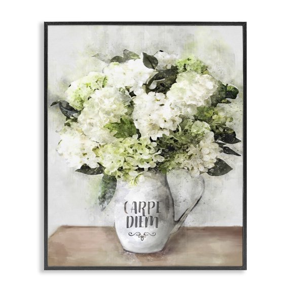 Stupell Industries French Country Carpe Diem White Hydrangeas Black Framed Giclee Art, 11 x 14, by Ziwei Li