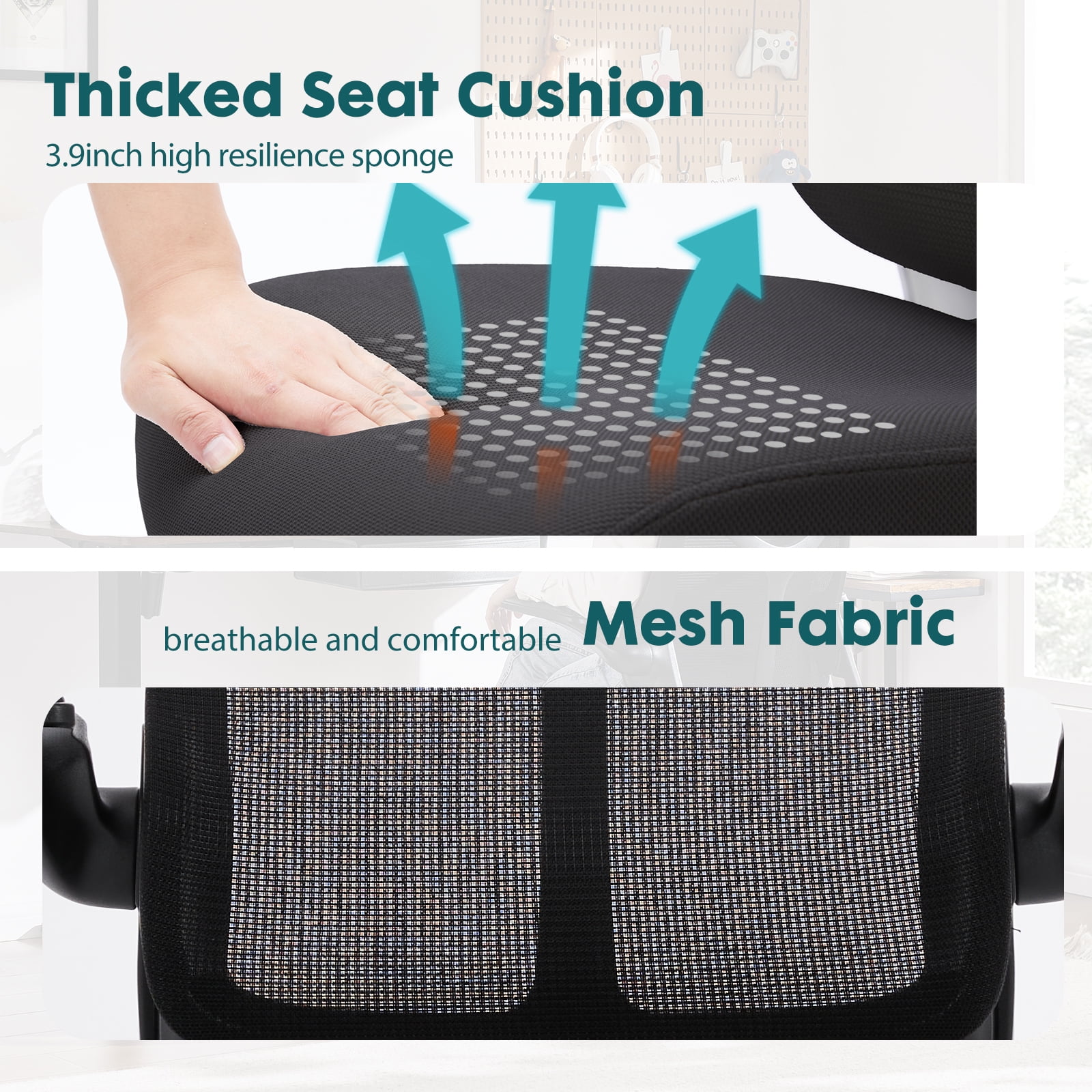 wOod-it Executive High Back Ergonomics Computer Office Chair,Adjustable Height,Rocking Tension and Flip-Up Armrest,Mesh Thick Seat Cushion Swivel Office Chair