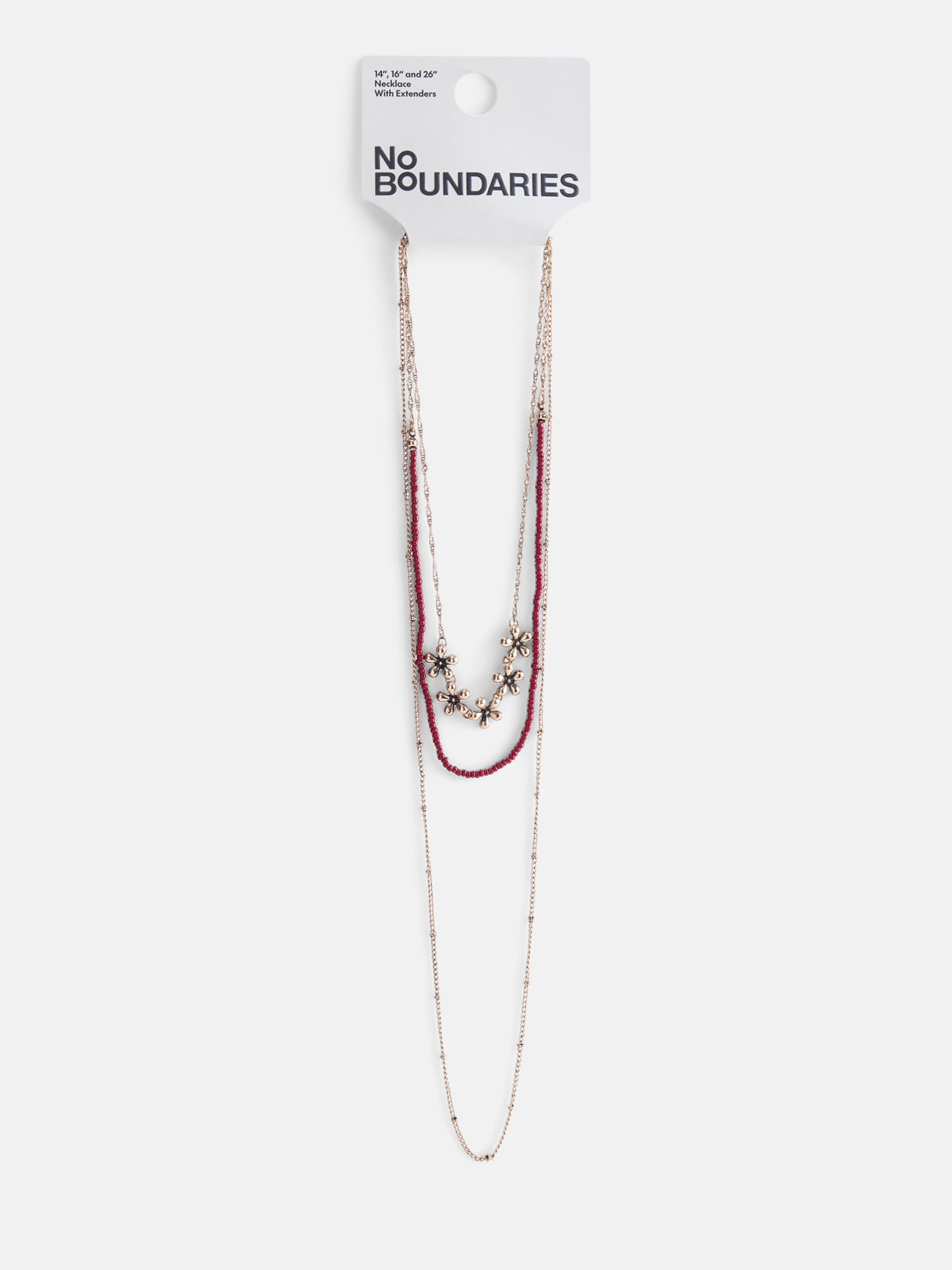 No Boundaries Women’s Beaded Flower Necklaces, Gold-Plated and Red, 3 Piece