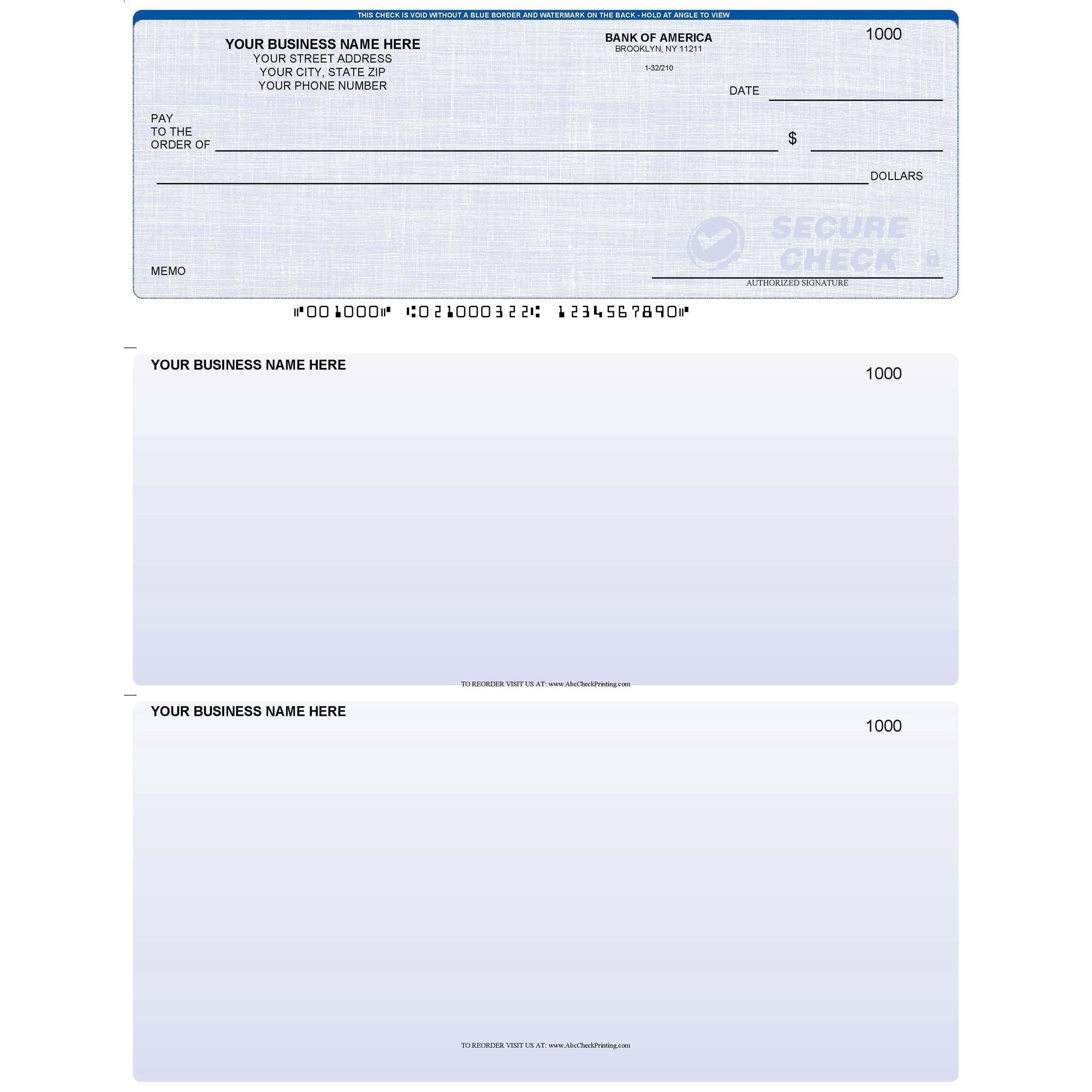 ABC Computer Voucher Checks, Standard Business Format, Top Check Style, Compatible with QuickBooks, Blue Linen (250 Sheets)