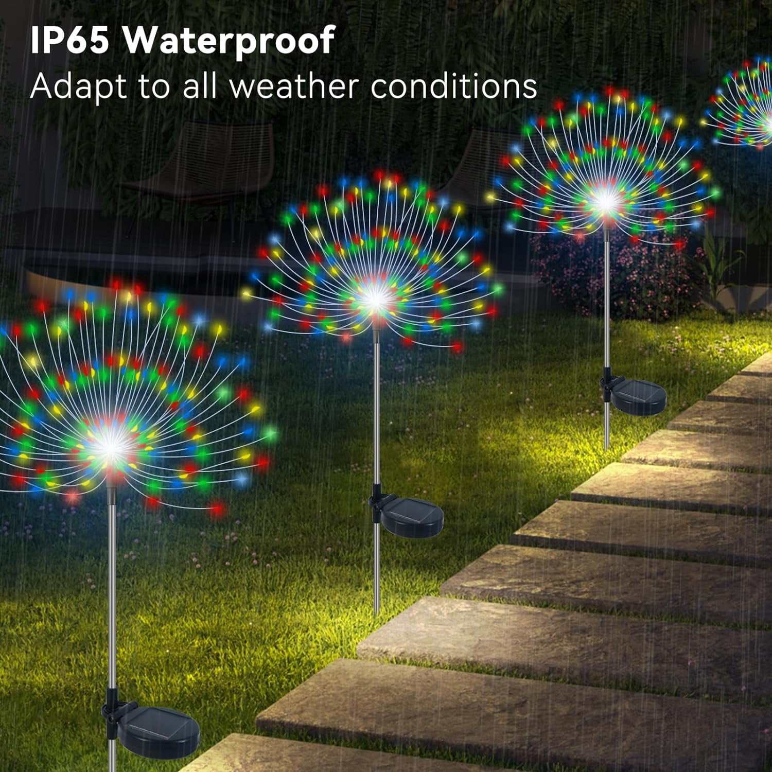 Solar Garden Lights Outdoor Waterproof, 4 Pack Total 480 LED Solar Starburst Sparkler Lights Decorative with 8 Lighting Modes Outside for Flowerbed Halloween Christmas Decorations, Multicolor