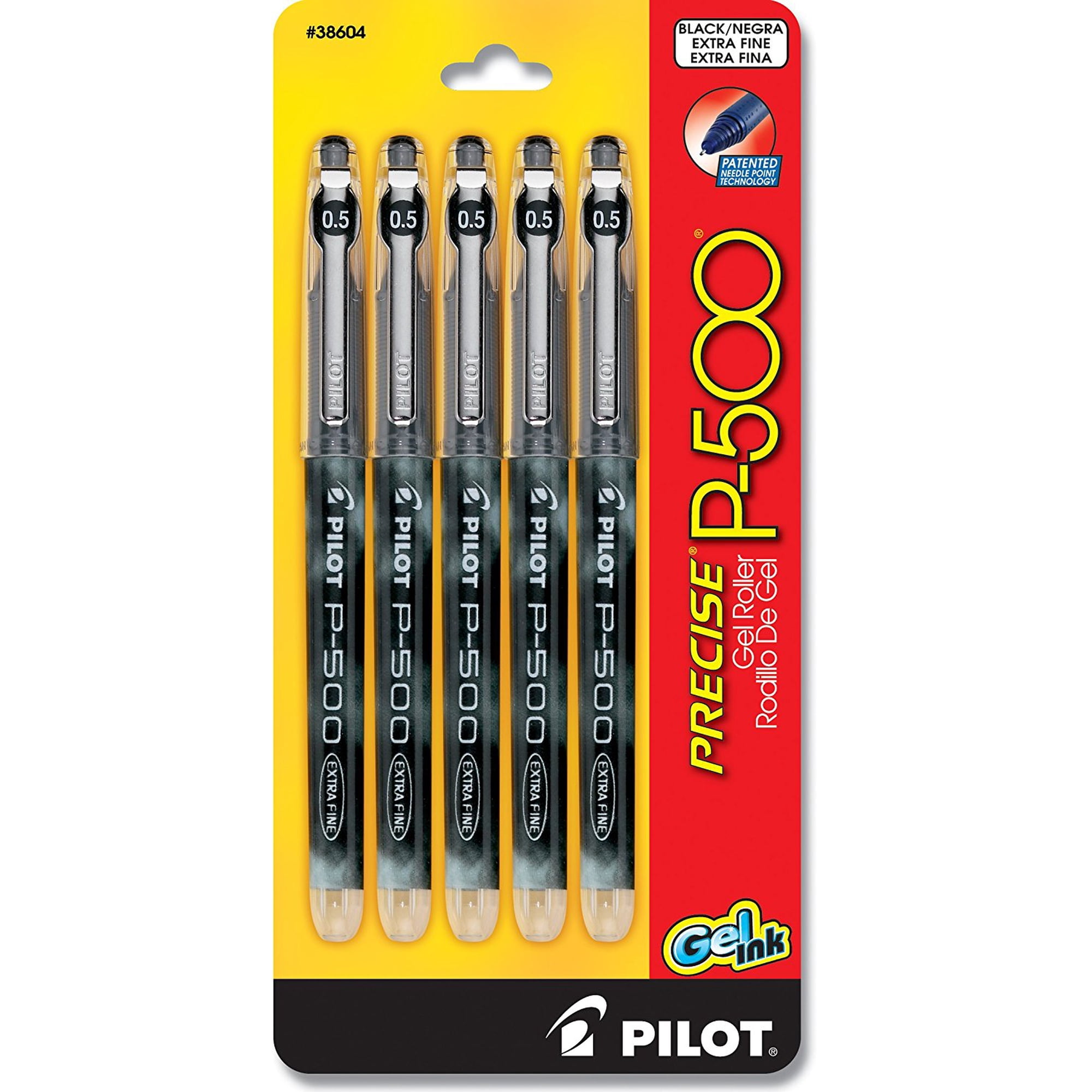 Pilot Precise P-500 Gel Ink Rolling Ball Pens, Extra Fine Point, 5-Pack, Black Ink (38604)
