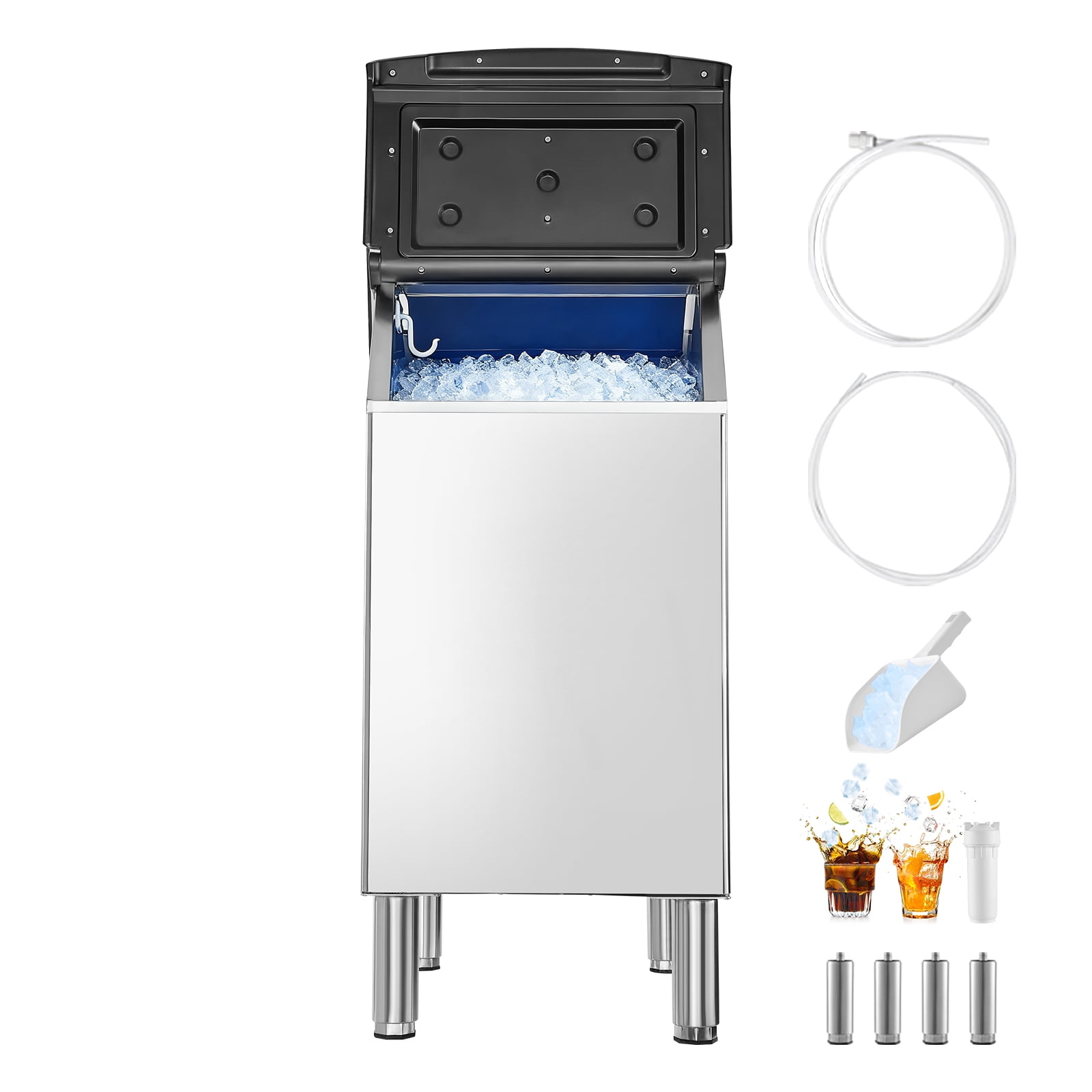 VEVOR Commercial Ice Maker Storage Bin, 300 LBS Capacity Ice-Bin, Stainless Steel Commercial Ice Storage Bin with Adjustable Anti-slip Rubber Feet, Suitable for Restaurant Hotel and Beverage Shops