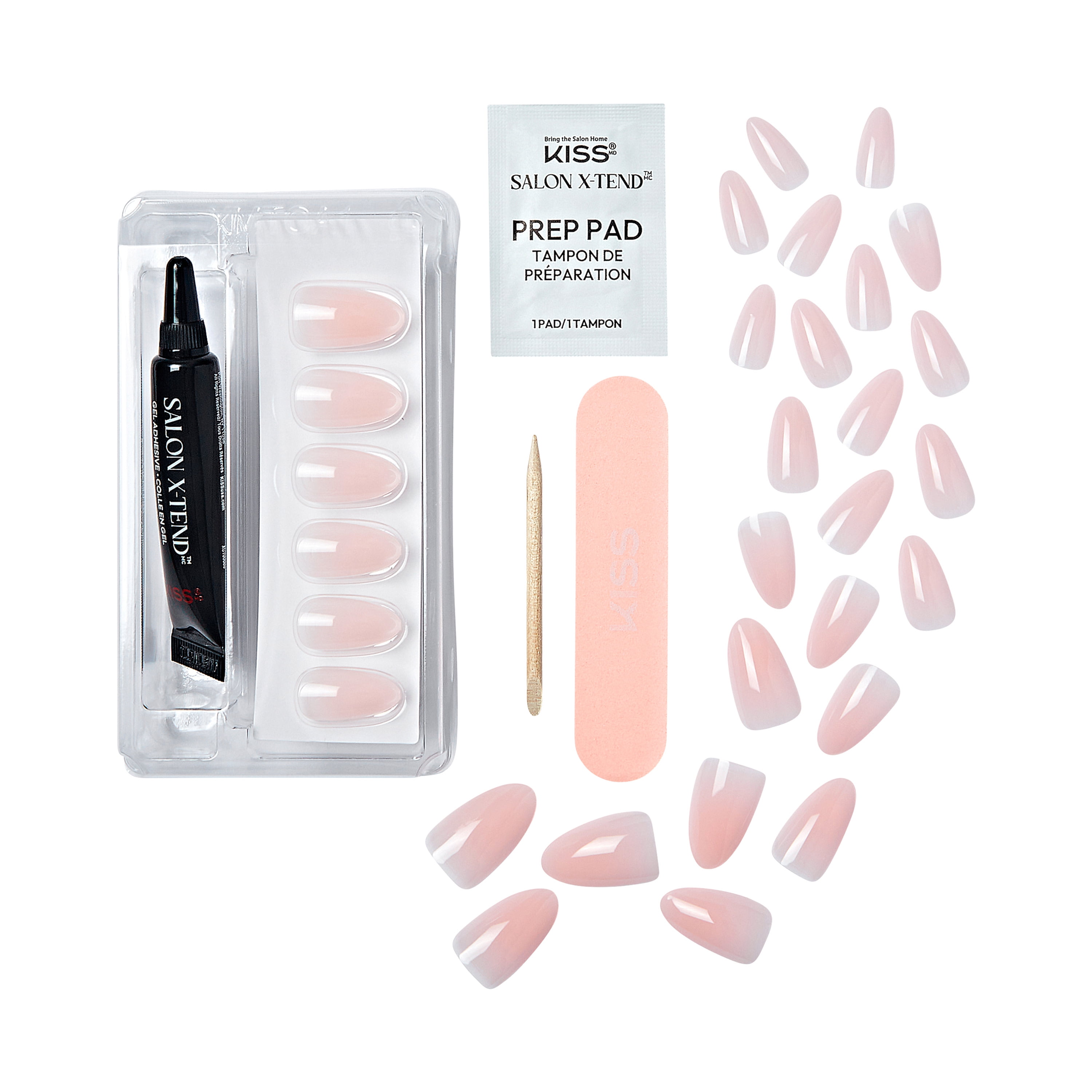 KISS Salon X-tend LED Soft Gel System Color Nails, Solid Pink, Medium Almond, 34 Ct.