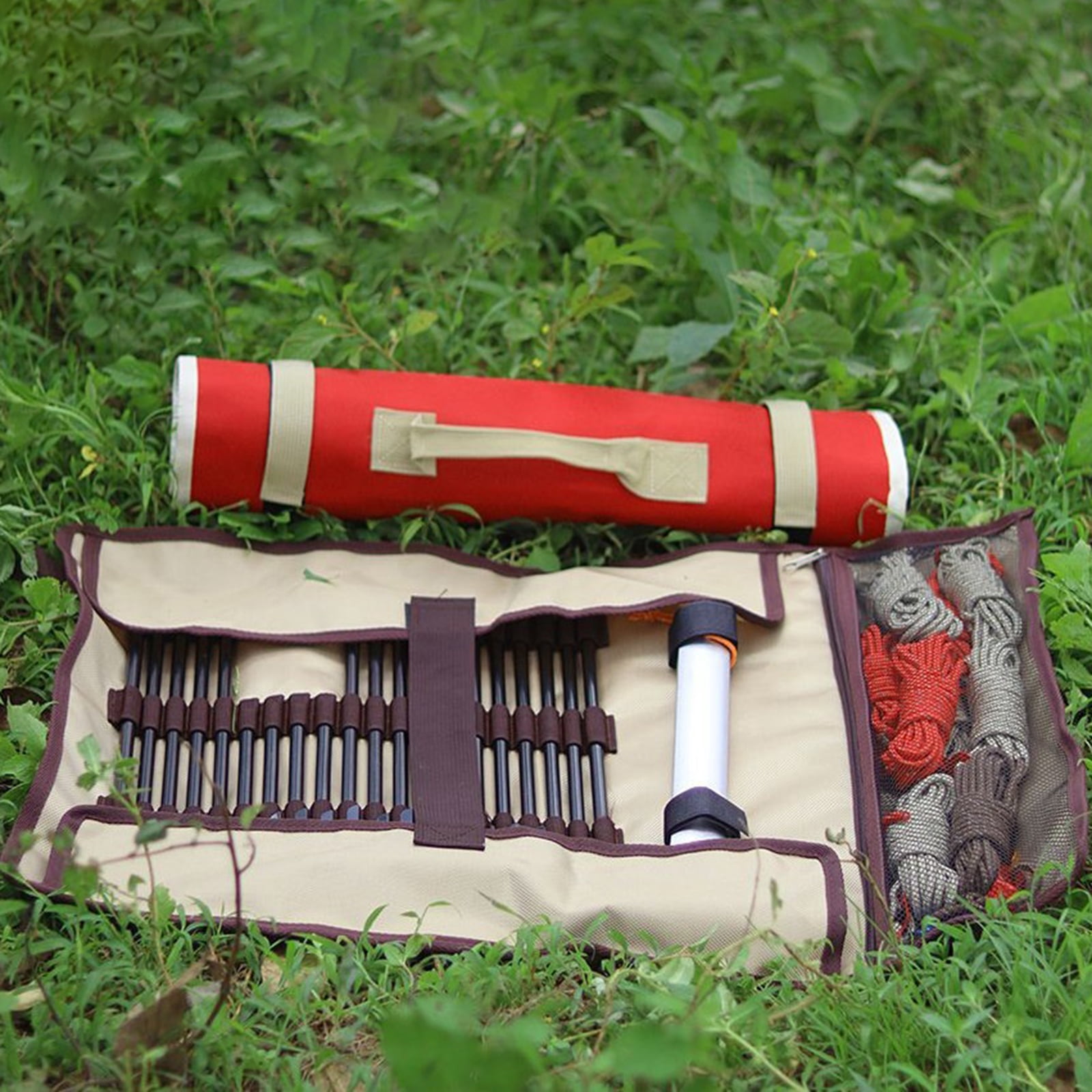 Portable Camping Tent Stakes Bag Folding Tent Stake Bag Outdoor Camping Ground Nails Carry Case for Hiking Camping