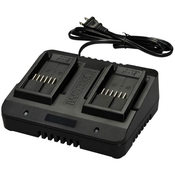 Cargador de Baterías de 20 V WORX WA3770 PowerShare Puerto Doble Indicador de Carga Completa con Cable Largo Negro WORX WA3770