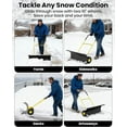 thumbnail image 6 of Snow Pusher with Wheels, Heavy Duty Steel Blade, Adjustable Angle & Height Handle for Effortless Driveway Snow Removal, Ground Protection Base (Yellow, 36" U-shaped）, 6 of 6