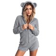 thumbnail image 6 of Women Winter Fuzzy Hooded Jumpsuit Cute Bear Ear Zip Up One Piece Outfit Warm Casual for Commute Loungewear, 6 of 7