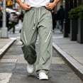 thumbnail image 7 of Lenpel Men's Hiking Pants Trendy Drawstring Low Rise Pants with Zipper Pockets Wide Leg Workout Trousers Fall Clothes(Army Green,Large), 7 of 7