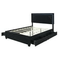 thumbnail image 4 of BTMWAY Queen Size Upholstered Platform Bed with LED Lights and 4 Storage Drawers, Velvet Fabric Queen Bed Frame with Rivet-decorated Headboard and Strong Wooden Slats, No Box Spring Needed, Black, 4 of 12