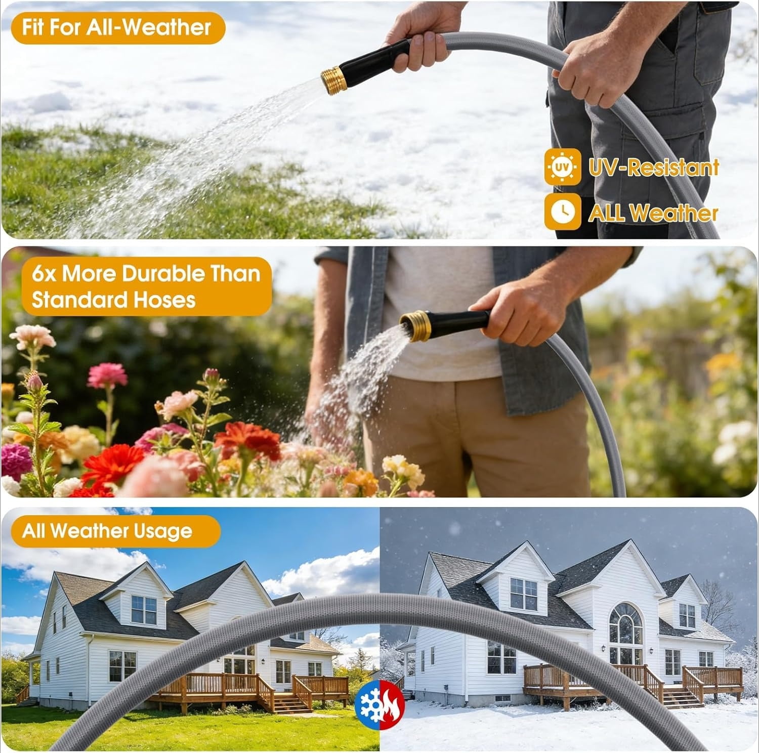 Garden Hose 100 FT, Non-Expanding Water Hose, Ultra-Light & Flexible, Burst-Resistant, Kink-Free, High-Pressure Garden Hose All-Weather Use for Lawns, Gardens, and Outdoor Cleaning