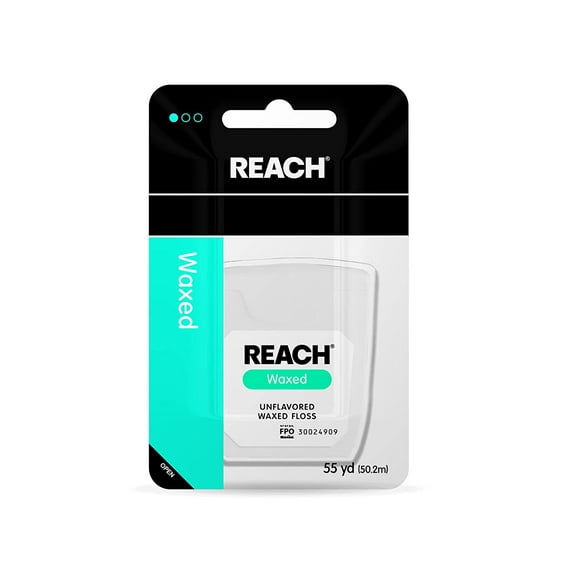 REACH Unflavored Waxed Dental Floss, 55 yds (Pack of 12)