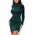 thumbnail image 2 of VISgogo - Vestido corto plisado con cordón de color sólido para mujer, informal, de manga larga VISgogo  moda, 2 of 6