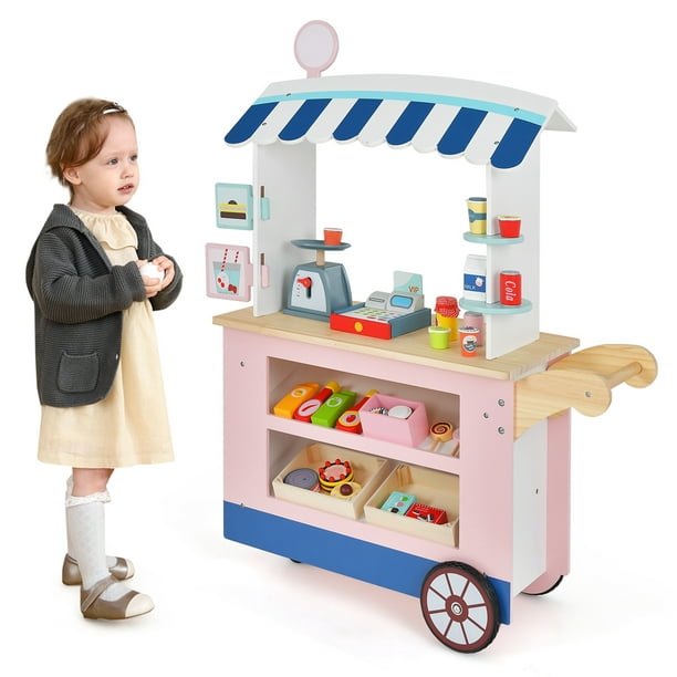 Caddie en bois pour enfants, jouet stand de marchande