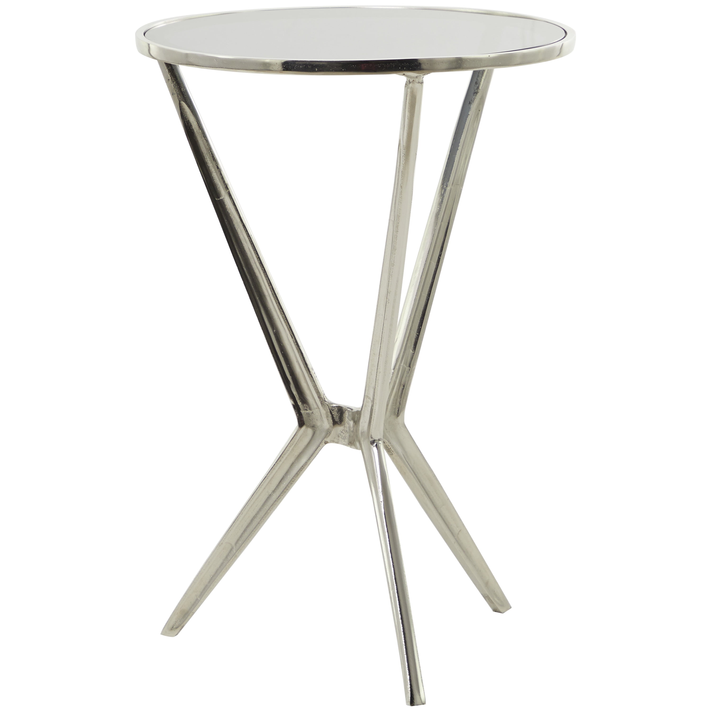 DecMode Modern Aluminum Hourglass Inspired with Round Glass Top Accent Table, 16"W x 24"H with Polished Silver and Frosted Glass Finish