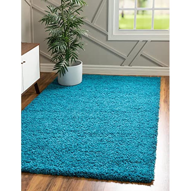 Unique Loom Solo Solid Shag Collection Area Modern Plush Rug Lush & Soft, 7 ft 0 x 10 ft 0, Turquoise