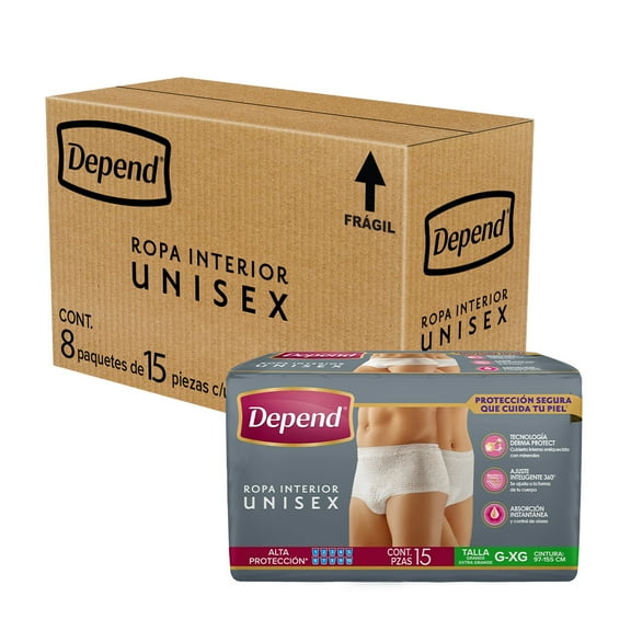 Ropa Interior para incontinencia Depend pañal unisex grande 120 Piezas