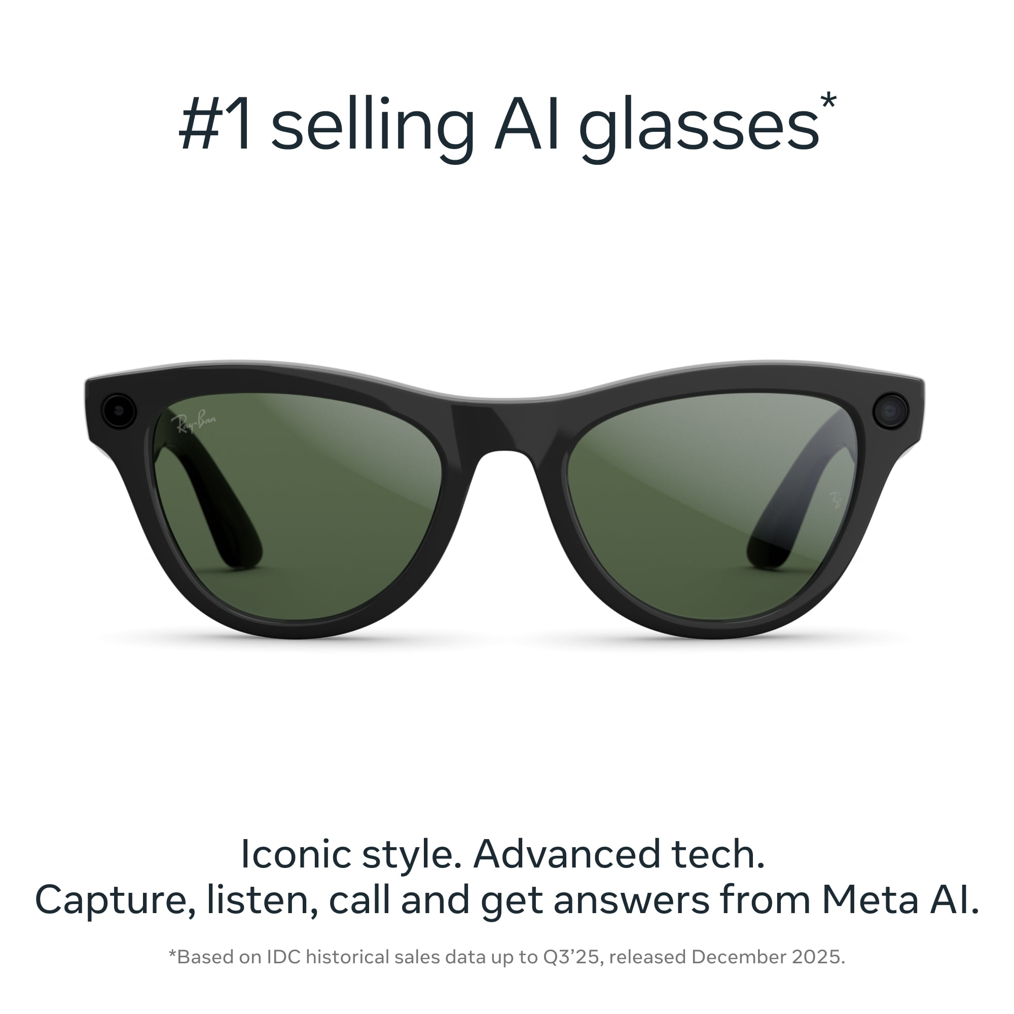 Ray-Ban Meta (Gen 2), Skyler, Shiny Black, Transitions® Graphite Green Lenses | Smart AI Glasses