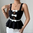 thumbnail image 4 of Wo-Fusoul Débardeur Sans Manches pour Femmes avec Nœud Contrasté, Débardeur à Col Rond pour Femmes, Blouse Confortable et Extensible pour Usage Quotidien et Maison, 4 of 5