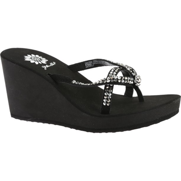 Yellow Box yellow box women's gateway wedge flip flop, black pewter