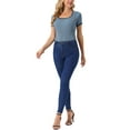 thumbnail image 2 of INSPIRE CHIC Women's Bodysuit Short Sleeve Square Neck Slim Fit Ribbed Knit Bodysuits S Grey Blue, 2 of 6
