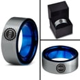thumbnail image 4 of Tungsten Beer Bottle Cap Band Ring 8mm Men Women Comfort Fit Blue Flat Cut Brushed Gray Polished, 4 of 4