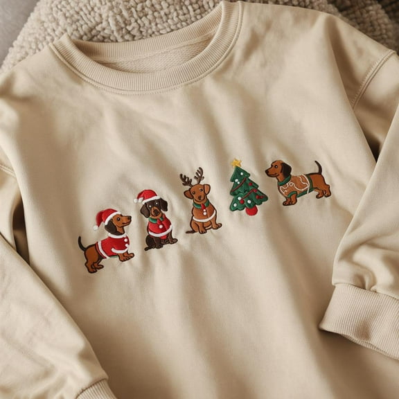 Embroidered Dachshund Christmas Sweatshirt, Wiener Dog Holiday Shirt, Dog Lover Gift ,Holiday Sweater, Cute Christmas Dog Shirt