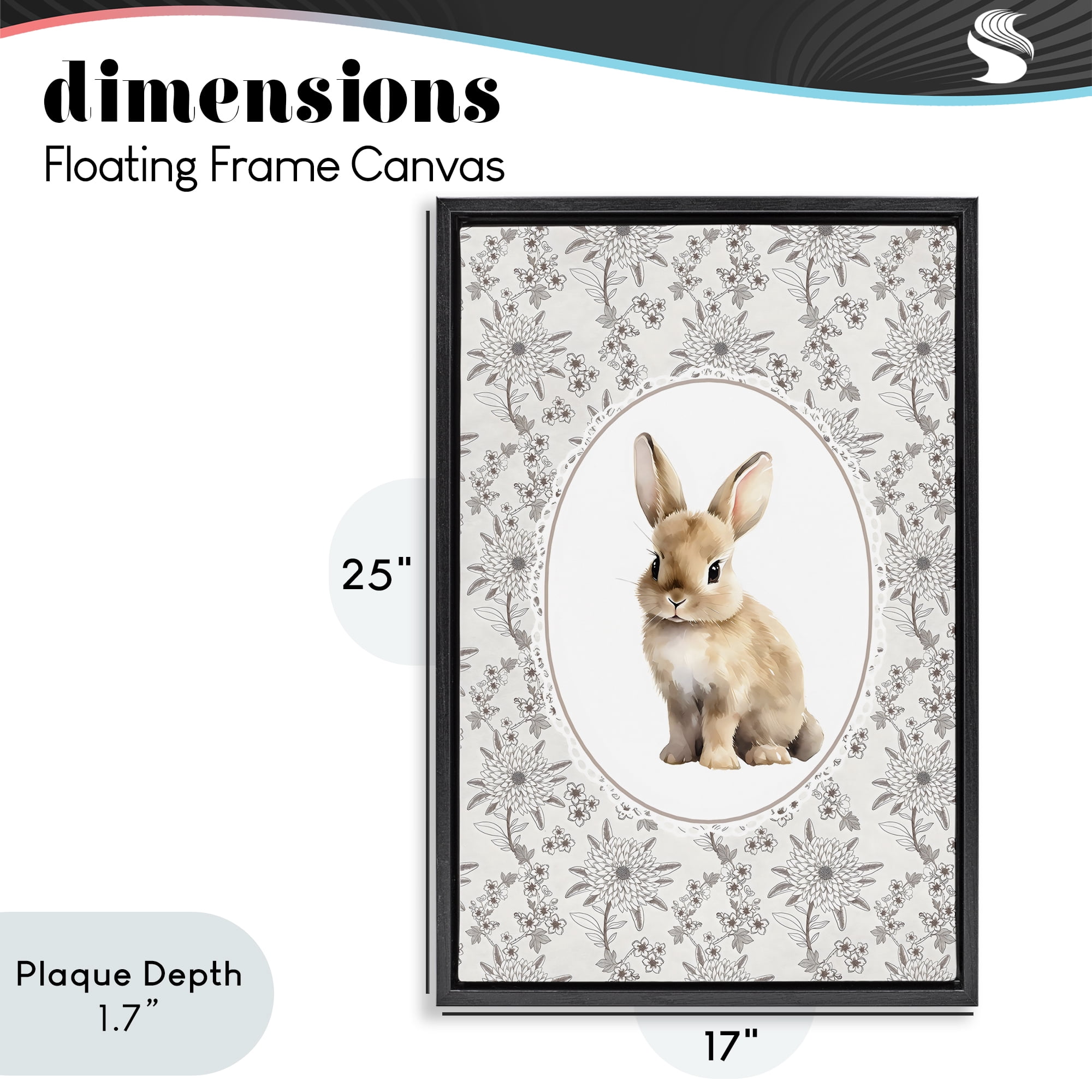 Stupell Industries Mauve Botanical Bunny Black Framed Floater Canvas Wall Art, design by Ink Drop Loft