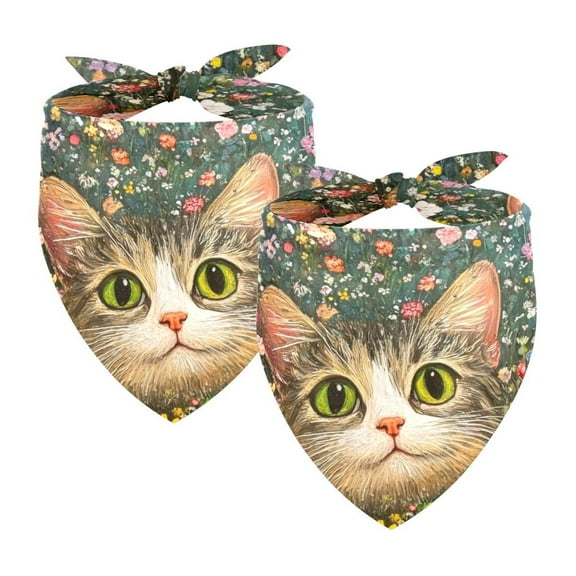 PhooArto Colorful Flowers and Cat Dog Bandanas, 2 Pack Soft Washable Pet Scarf Triangle for Large Dogs Puppies and Cats